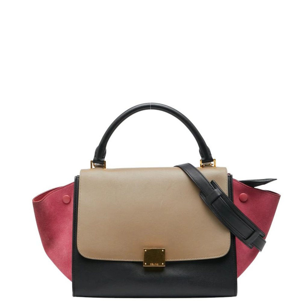 Celine Trapeze Tricolor Handbag Shoulder Bag Black Multicolor Leather Suede